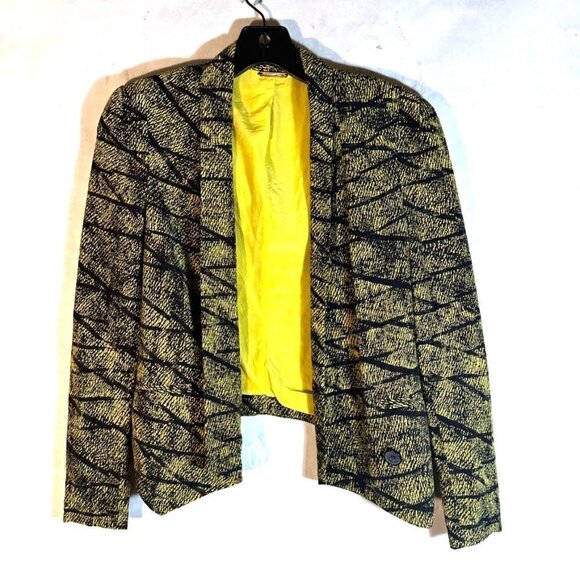 Rebecca Minkoff XS Silk Jacket Blazer Yellow Black Gothic Trippy Psychedelic - Picture 3 of 6